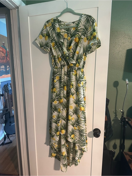 Minette Dresses & Skirts - Tropical Lemon Print Wrap Dress - White/Yellow